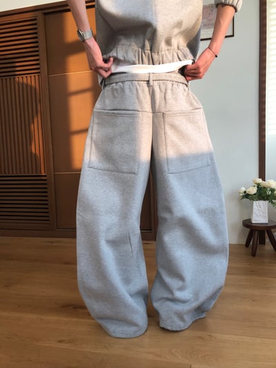 潮流版型霸主 彎刀曲線 休閒 刷毛寬褲 (set-up) - 2C6