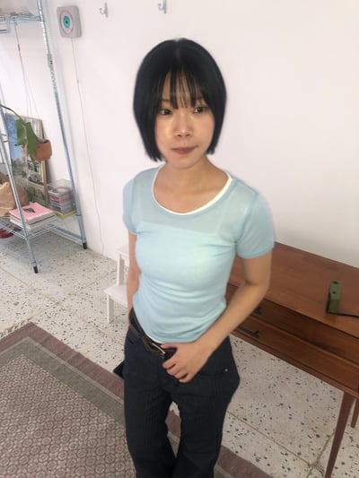 韓系簡約 配色疊穿 透視輕薄 短袖上衣 - 11C6