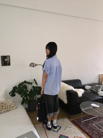 休閒高級感 潮流配色 顯肩寬 細條紋 短袖 襯衫 - 3C19