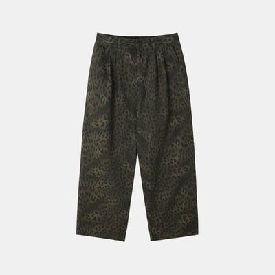 街頭指標 雙層褶皺 俐落線條 豹紋 寬褲 - 3C14