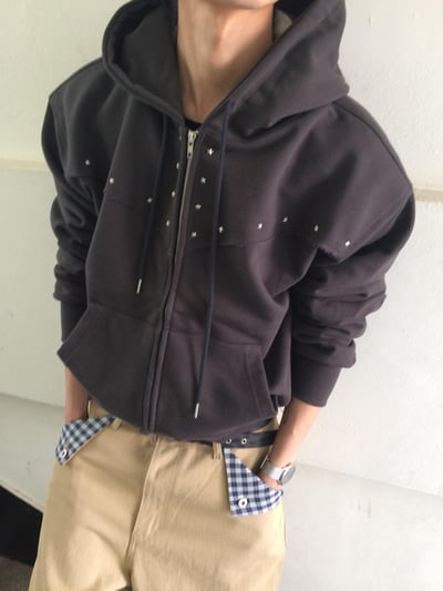 高級棉 銀河星形卯釘 指套 短版 連帽外套 - 3C2