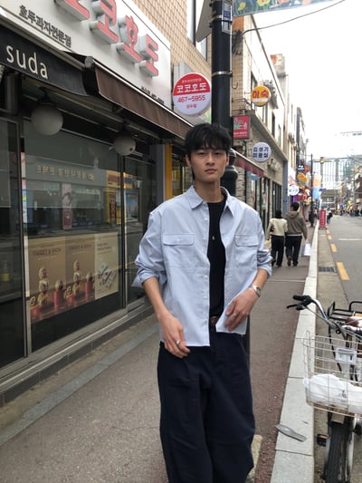 簡約復古街頭 雙口袋 短版 長袖襯衫 - 3C12
