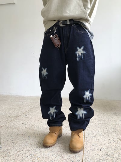 仰望星空 高級刺繡 直筒 微寬版 牛仔褲 - 1C1