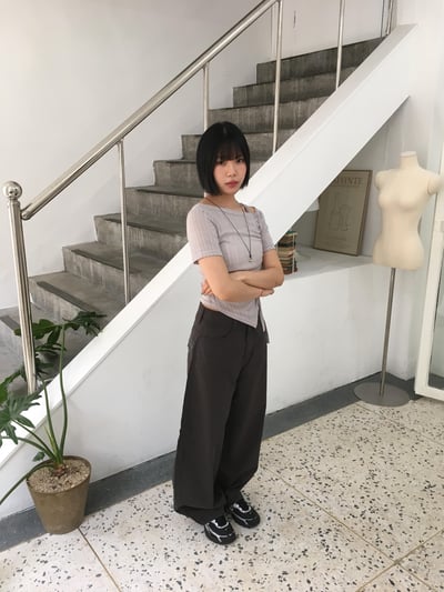 夏季薄紗 透視唯美 抽繩 針織 短袖 - 4C4