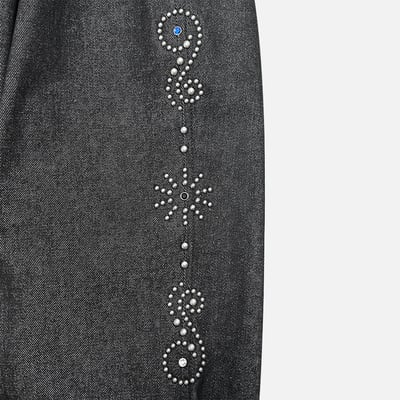 印第安 傳統花紋 高級卯釘 牛仔 百慕達短褲 - 2C21