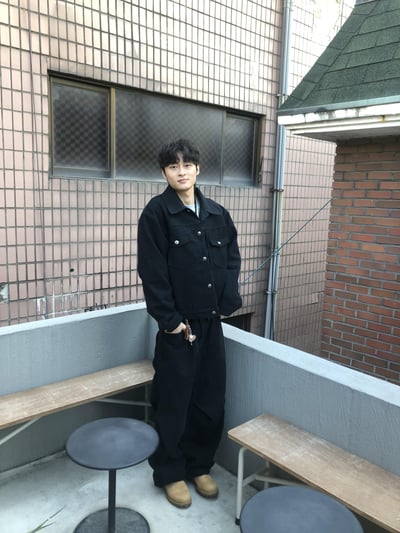 文藝鈕扣 降落傘抓皺 寬版 鬆緊帶 牛仔褲 (set-up) - 2C15