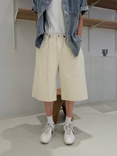 (UNISEX) 束腰抽繩 素色7分褲 - 2C13