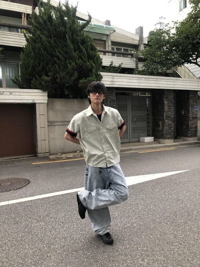 冰原破痕 渲染 雙層口袋 牛仔寬褲 - 1C2