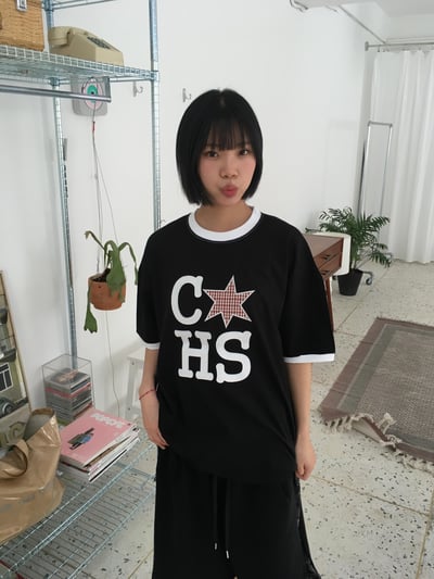 CHS 六芒星 刺繡 配色 微短版 短袖 - 3C8