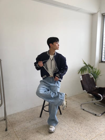 高級街頭 鬆弛神衣 邊線 棒球外套 - 2C18