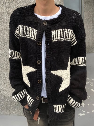 (黑色現貨)USA Star 厚針織 開襟外套 - 2C4