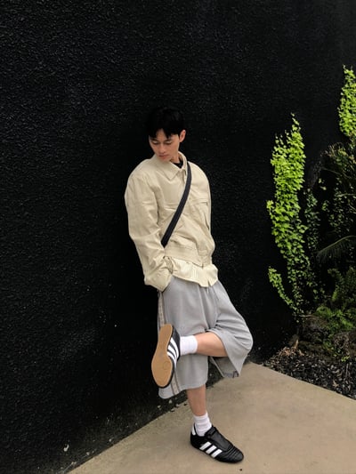 印地安圖紋 刺繡斜線 寬版 7分 棉短褲 - 3C5