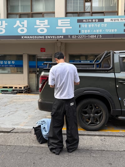 歐美街頭指標 高級補丁 工裝 牛仔條文寬褲 - 1C2