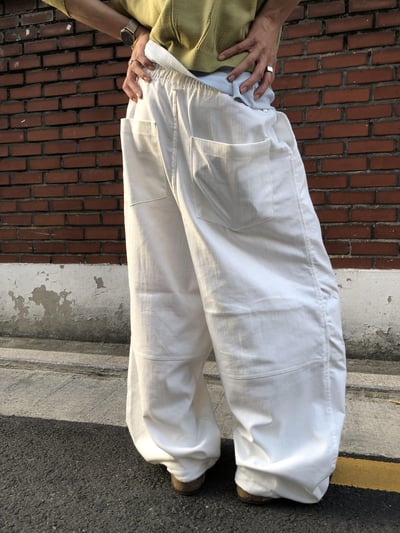 夏天必備 亞麻親膚 雙層抓皺 牛仔 寬褲 - 2C17