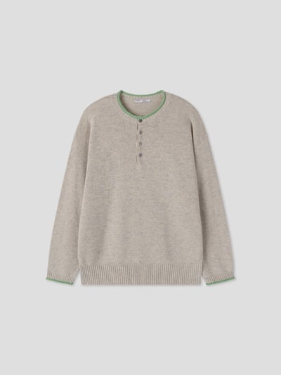 層疊配色 亨利領 寬鬆 毛衣 - 4C19