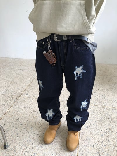 仰望星空 高級刺繡 直筒 微寬版 牛仔褲 - 1C2