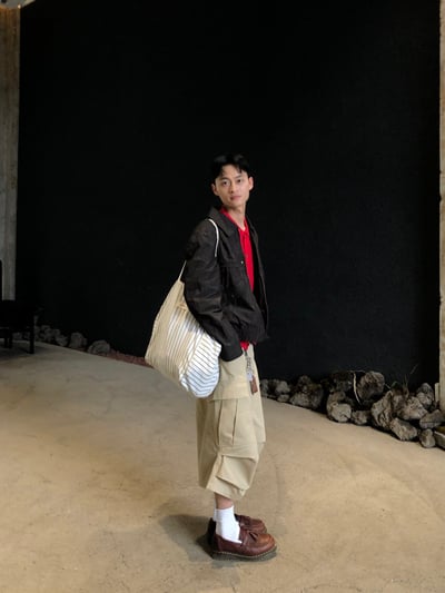 現代首爾 立體抓皺 斜線工裝 7分 短褲 - 2C8