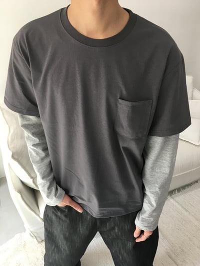 短版 素面 層疊配色穿搭 薄長袖 - 4C3