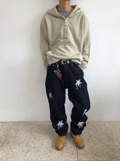 仰望星空 高級刺繡 直筒 微寬版 牛仔褲 - 1C4