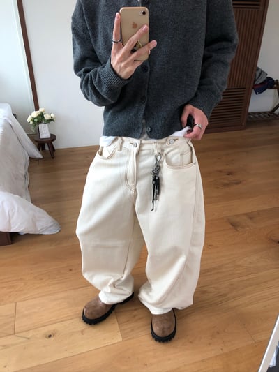 四季大口袋 彎曲縫線 配色設計 牛仔寬褲 - 2C17