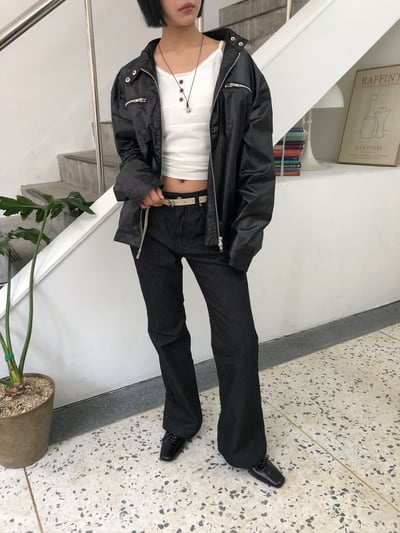 韓女必備 超級修身 細條紋 微喇叭原牛褲 - 3C15