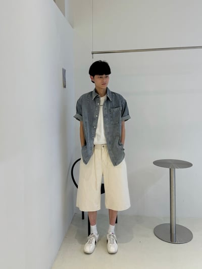 (UNISEX) 束腰抽繩 素色7分褲 - 2C12