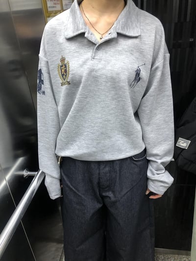 韓系運動風 街頭印刷 微短版 POLO 長袖 - 3C2