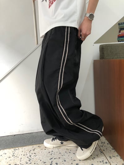 微反光 印第安條紋 涼感 尼龍寬褲 - 3C6
