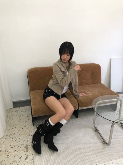個性街頭感 麂皮 方形扣 尖頭靴 - 2C16