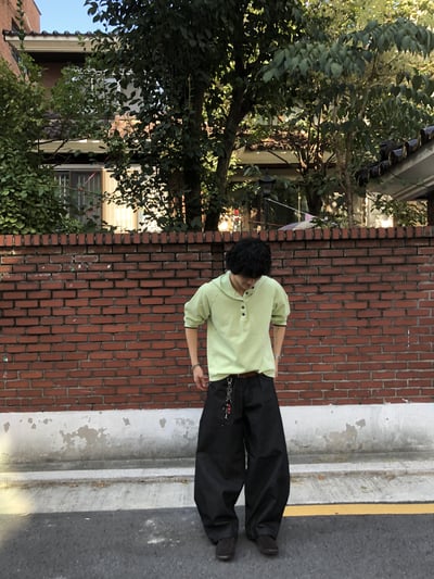 街頭經典百搭 細條紋 鬆緊帶 寬版 牛仔長褲 - 3C17