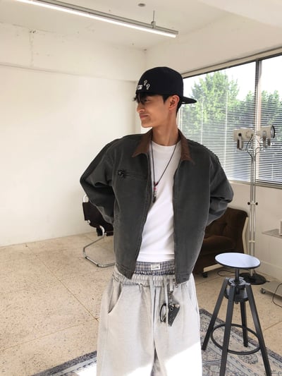 歐洲街頭潮流 格紋層疊 寬版 休閒 落地褲 - 2C14