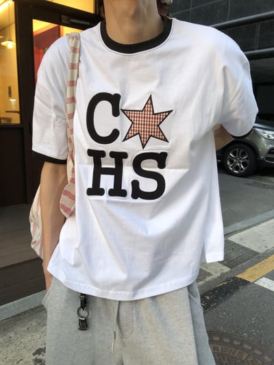 CHS 六芒星 刺繡 配色 微短版 短袖 - 3C3