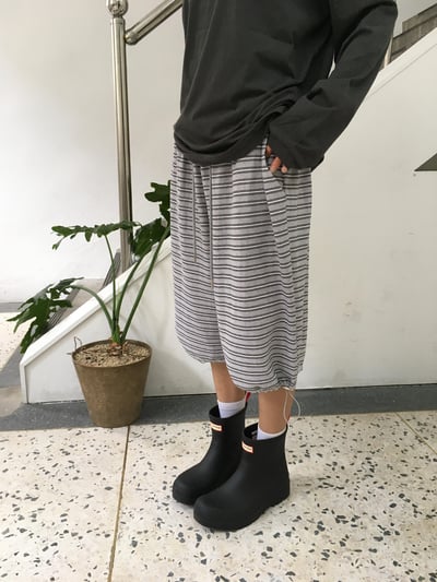 休閒條紋 鬆緊帶 褲管抽繩 7分 棉短褲 - 2C3