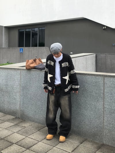 (黑色現貨)USA Star 厚針織 開襟外套 - 2C19