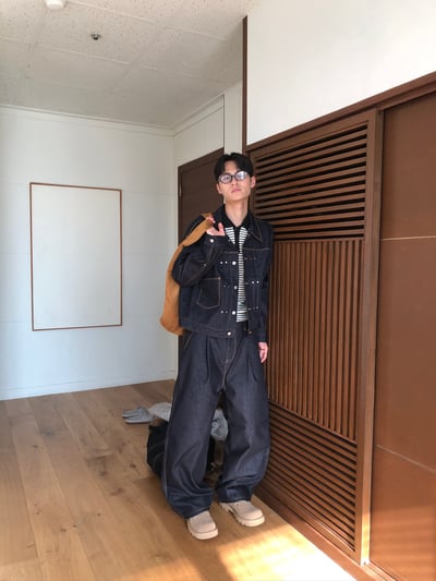 秋冬首選 單層褶皺 配色縫線 俐落 原牛寬褲 (set-up) - 2C15