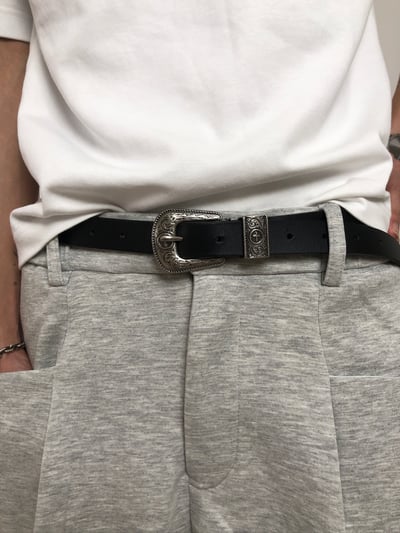 西部街頭 金屬花紋 天然牛皮 皮帶 - 1C11