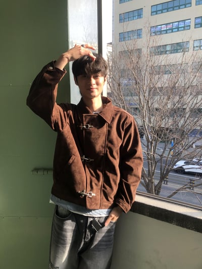 街頭潮流 消防扣 麂皮 短版 薄夾克 - 2C18