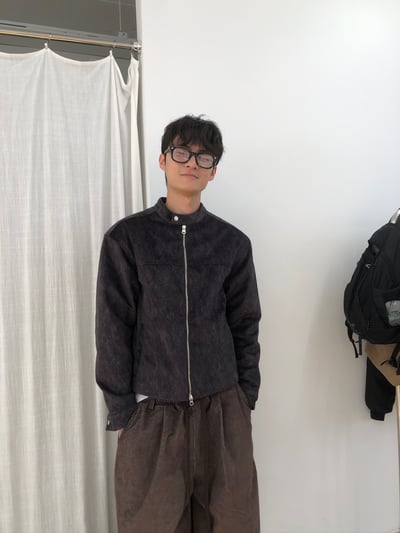 高級線 馬海毛 羽絨 皮革紋路 短版夾克 - 3C2