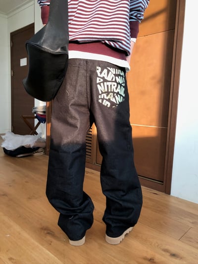 率性街頭 口袋印刷設計 牛仔寬褲 - 2C8