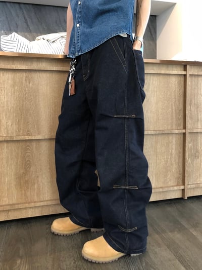 倫敦之眼 三層抓皺 短縫線 原牛 微寬褲 - 1C1