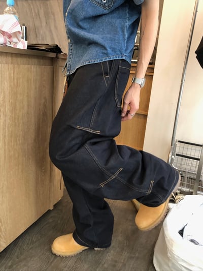 倫敦之眼 三層抓皺 短縫線 原牛 微寬褲 - 1C3