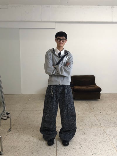 首爾街頭 豹紋 石頭灰 卯釘寬褲 - 1C3