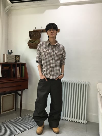 街頭復古感 格紋 涼爽亞麻 短版襯衫 - 2C3