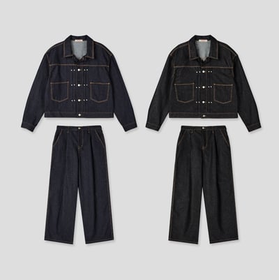 秋冬首選 單層褶皺 配色縫線 俐落 原牛寬褲 (set-up) - 2C18