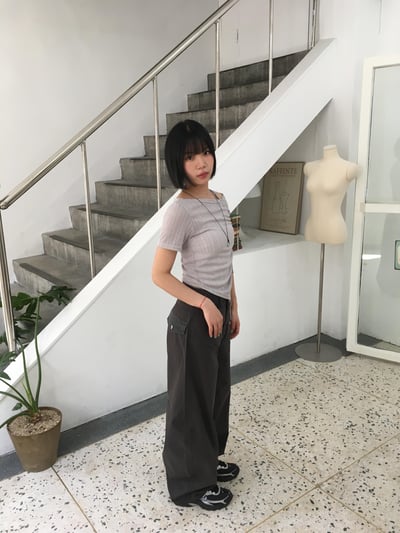 夏季薄紗 透視唯美 抽繩 針織 短袖 - 4C13