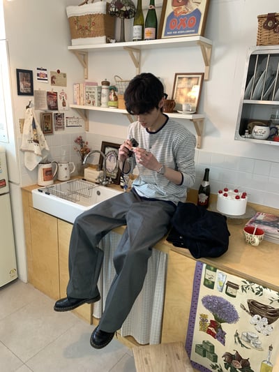 韓國新潮流 雙件式 層疊配色 橫條紋 薄長袖 - 3C14