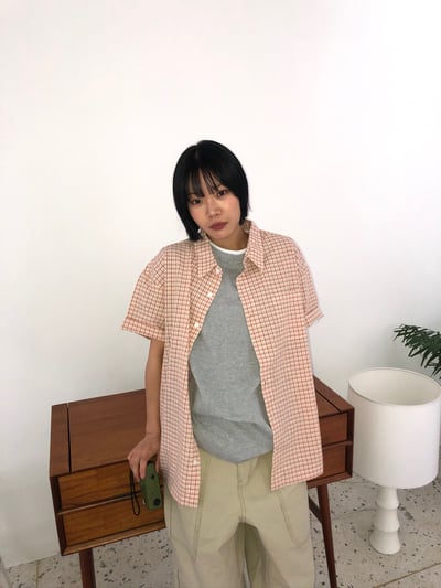 多巴安配色 涼感短版 格紋 短袖襯衫 - 2C8