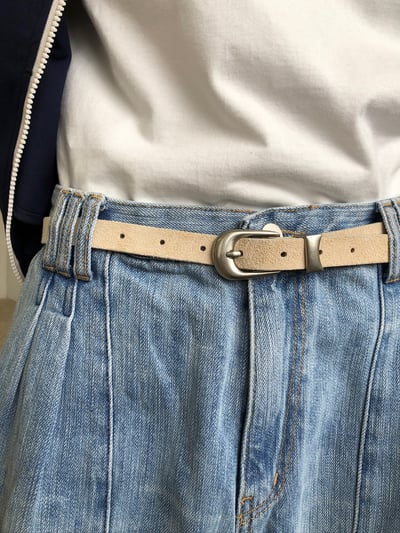 極簡俐落 天然牛皮 麂皮 乳白皮帶 - 1C2