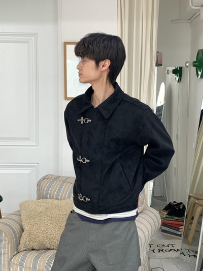 街頭潮流 消防扣 麂皮 短版 薄夾克 - 2C11