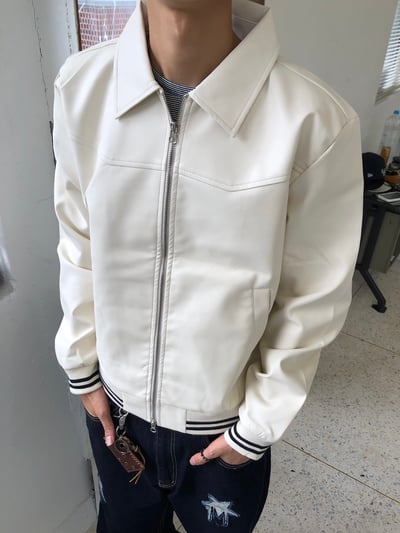 素雅幹練 亮感 皮革 短版 夾克 - 2C7